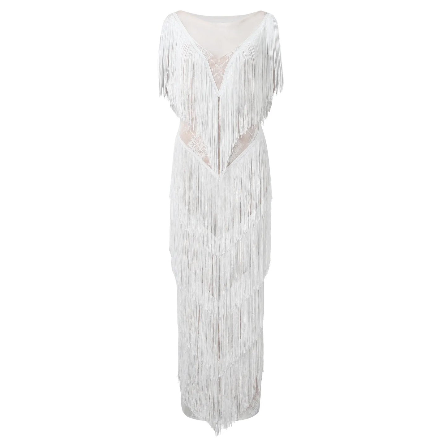 Womens Deep V Midi Fringed Dresses Sleeveless Pencil Party Solid Elegant Sexy Skirt Long Dresses Evening Party Mujer