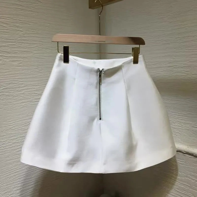 Lucyever Black White High Wiast Puffy Short Skirts Women All-Match Y2K Pocket A-Line Skirt Female Korean Work Style Suit Skirt