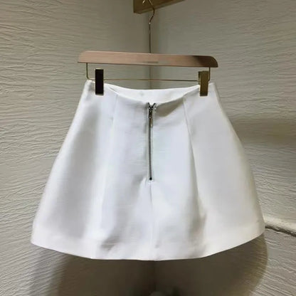 Lucyever Black White High Wiast Puffy Short Skirts Women All-Match Y2K Pocket A-Line Skirt Female Korean Work Style Suit Skirt