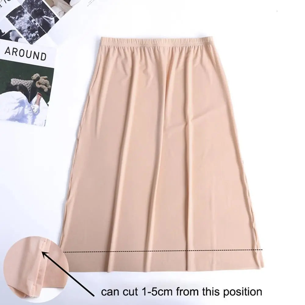 High Waist Solid Color Cotton Women Long Petticoat Ice Silk Underskirt Underskirt Half Slips Safety Underskirt Slips