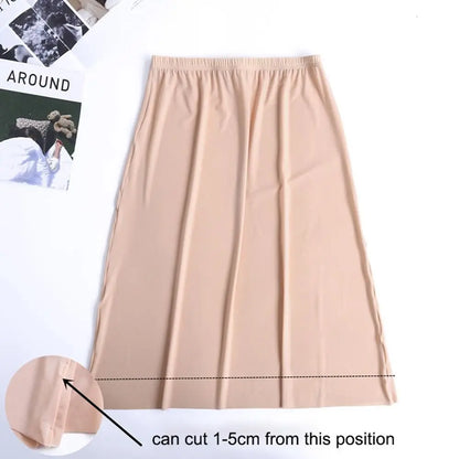 High Waist Solid Color Cotton Women Long Petticoat Ice Silk Underskirt Underskirt Half Slips Safety Underskirt Slips
