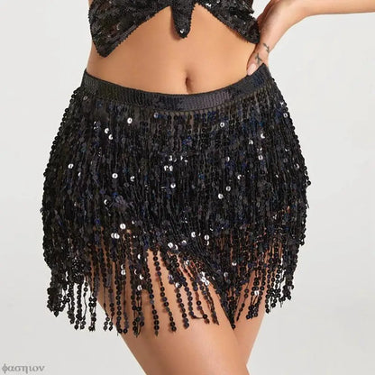 Sexy Women Belly Dance Hip Tutu Skirt Scarf Wrap Belt Glitter Sequins Tassel Hipscarf Skirt Sundress Costume Fringe Skirt Outfit