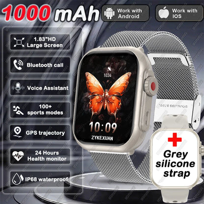 1000 mAh Smart Watch Men Women 1.85-Inch AMOLED GPS 100+Sports Mode Watches Heart Rate Bluetooth Call IP68 Waterproof Smartwatch
