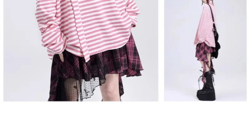 Y2K Skirts for Women Japanese Sweet Harajuku Mujer Faldas Punk Irregular Aesthetic Skirt Gauze Patch Plaid Vintage Faldas