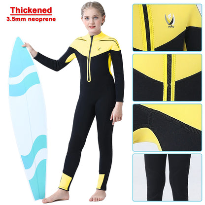 Thermal Full Wet Suits for Girls,Long Sleeve Anti-UV One-Piece Kids Wetsuits,3.5mm Neoprene,Thick Warm Swimming Surfing Wear