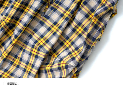 Yellow checkered skirt 2025 imakokoni original autumn Japanese color woven artistic pure cotton lantern skirt for women 255122