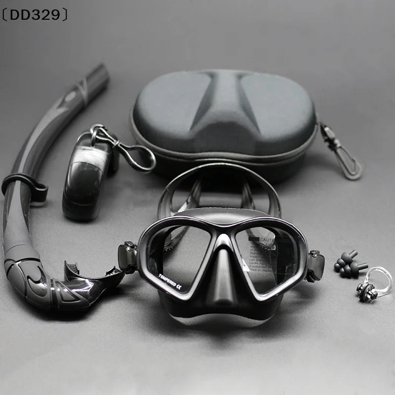 Tempered Glass Freediving Mask Snorkeling Set Foldable Snorkel J-type Diving Mask With Camera Mount〔DD329〕