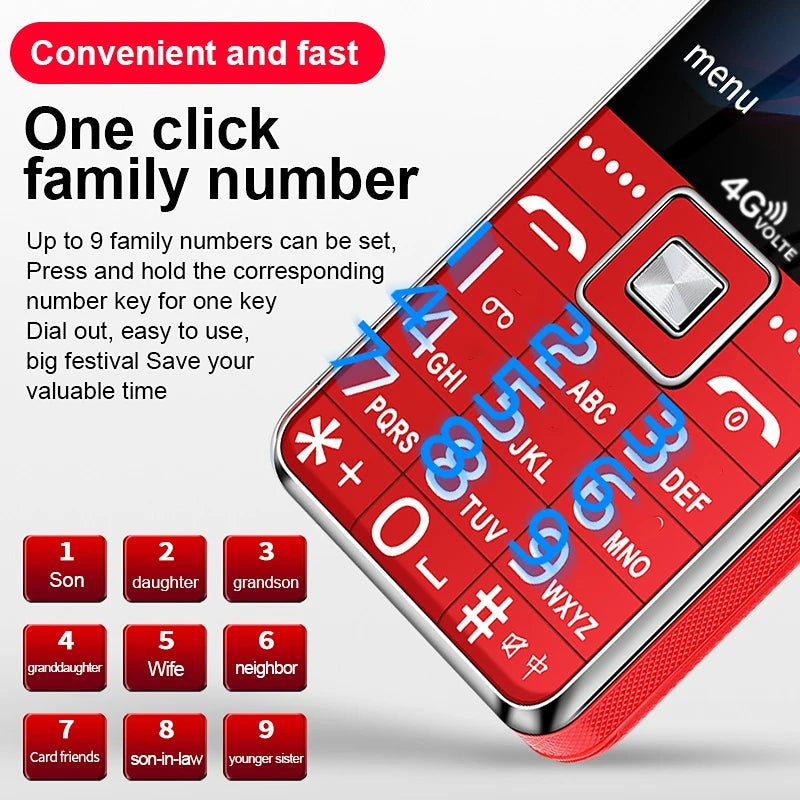 Low Price Elderly Mobile Phone Big Push Button Fast Call Dual Sim Cards Loud Sound Cellphone SOS Two Torch Cheap Large Battery