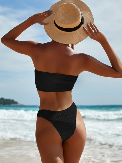 Fashion Bikini Textured Swimwear Women 2025 High Cut Swimsuit Women Bathing Suits Solid Brazilian Bikinis Set