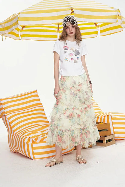 ELFSACK 2025 Summer New Arrivals High Waisted A-Line Floral Chic Skirt For Women