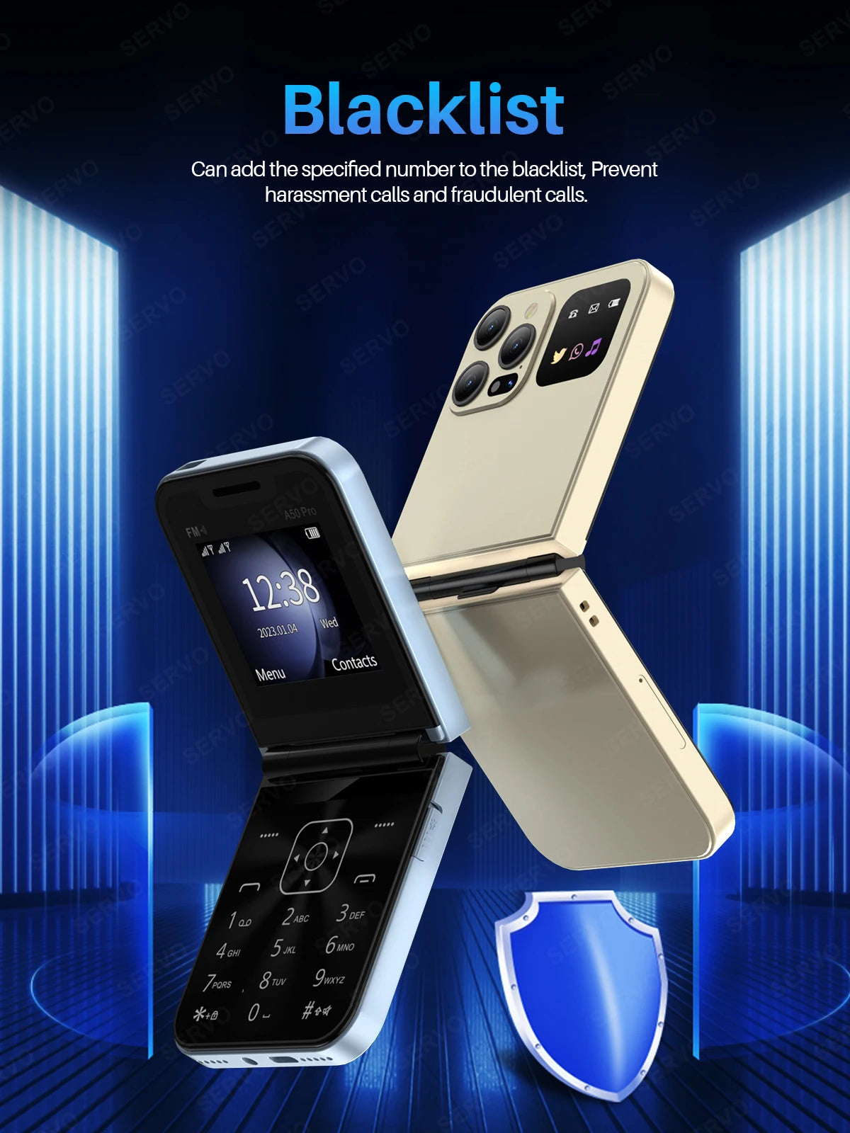 Foldable Mobile Phones Speed Dial 2 SlM Cards 2.4" Display Cellphone Call Recording LED flashlight Blacklist FM Radio Telephones