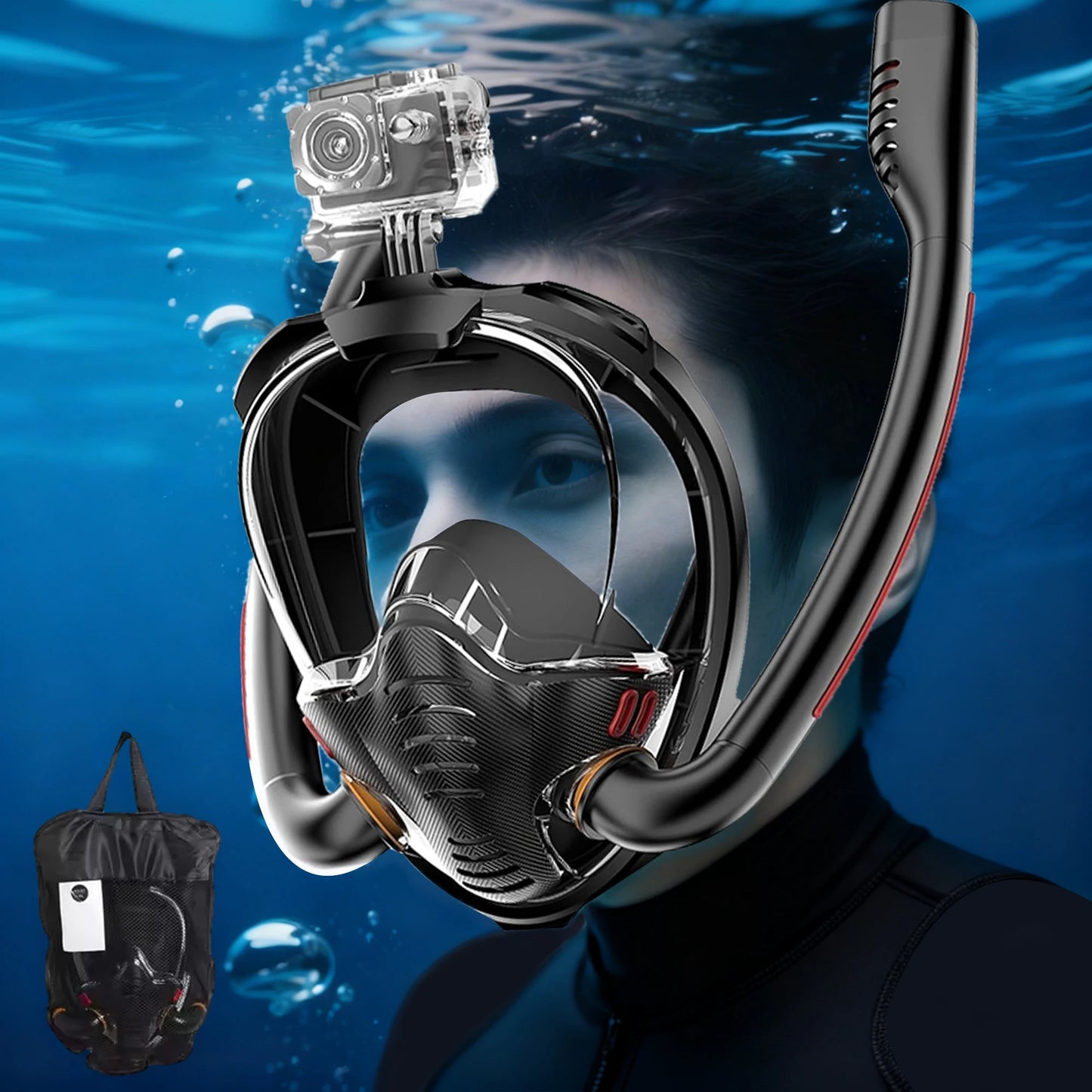 Snorkeling Mask Double Tube Silicone Full Dry Diving Mask Adult Swim Mask Diving Goggles Indoor Self Contained Underwater Breath