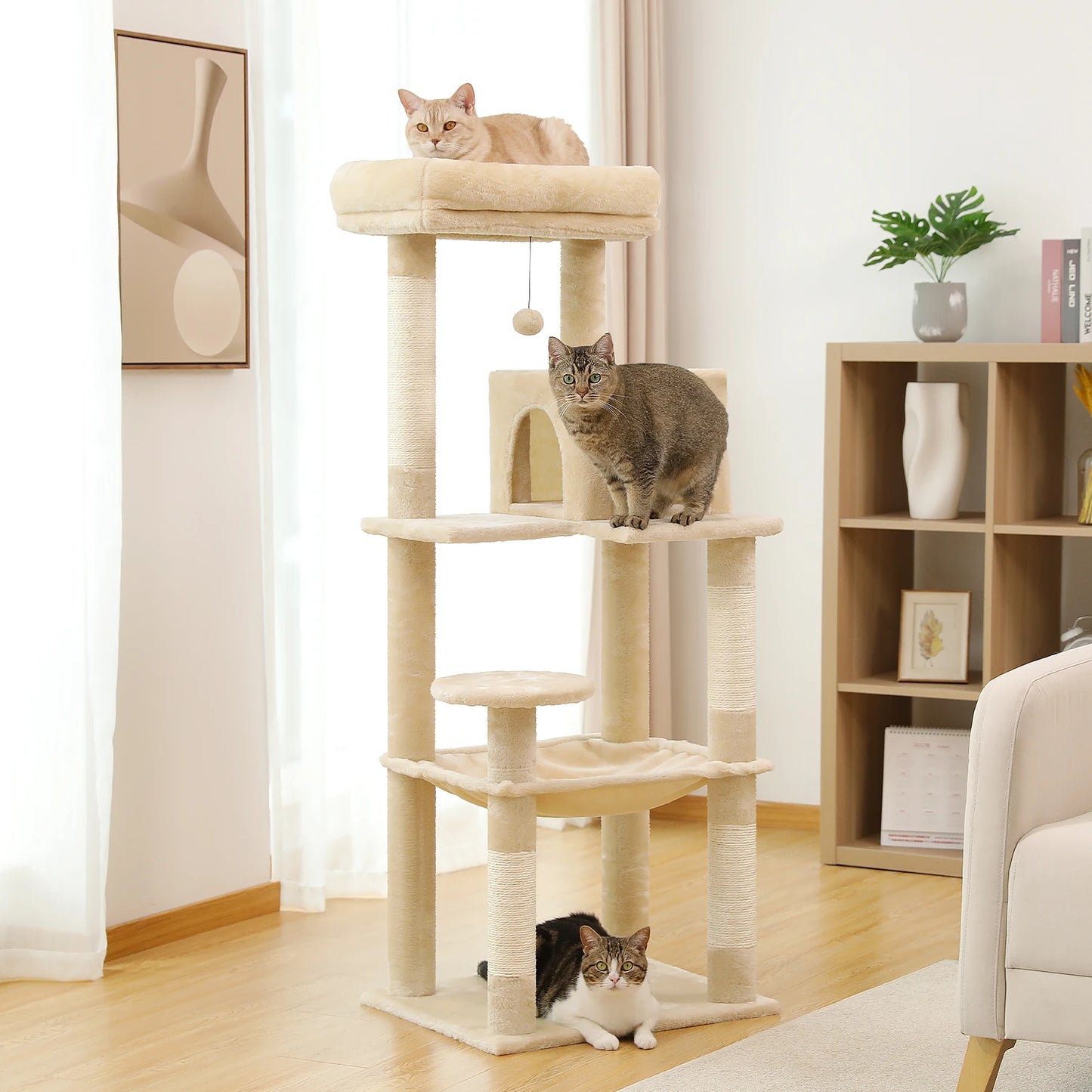 Multi-Level Cat Tree with Scratching Posts, Cozy Hammock, Plush Cat Tower for Indoor, Cat Condo Bed, Cat Accessories, Cat Toys