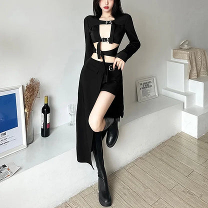 Gothic Patchwork Sexy Mini Skirts Goth Dark Techwear Women Grunge Irregular Hem High Waist Cargo Skirt Hip Hop Black Summer 2023