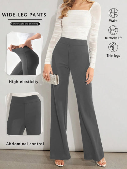 Elegant High Waisted Wide Leg Pants Women Comfortable Slimming Elastic Waist Trousers Versatile Office Daily Casual Butt Lifting