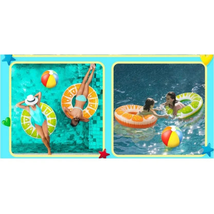 Fruit pool float, watermelon kiwi orange lemon swim ring, beach ball - inflatable tube floating water toys