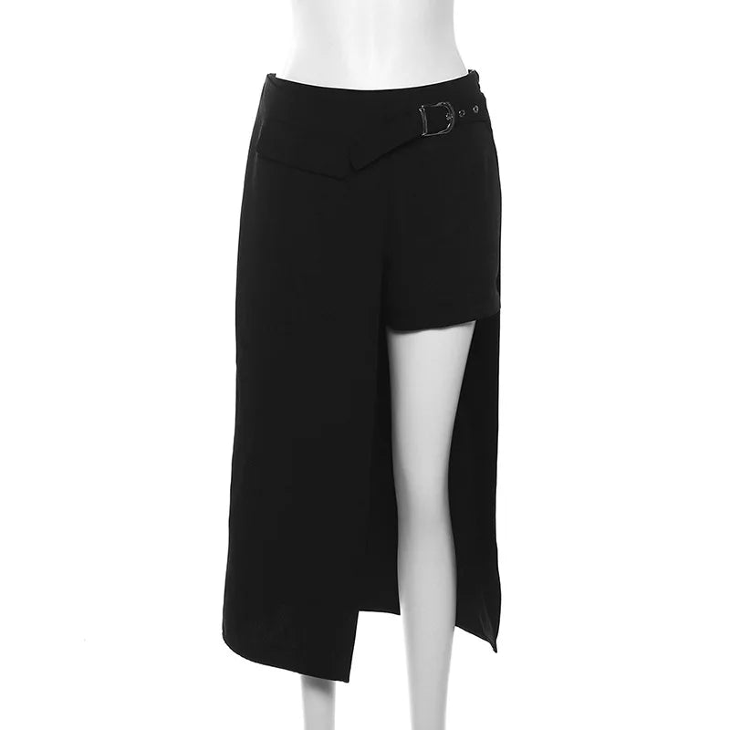 Gothic Patchwork Sexy Mini Skirts Goth Dark Techwear Women Grunge Irregular Hem High Waist Cargo Skirt Hip Hop Black Summer 2023