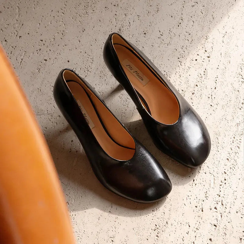 Woman Shoes Sexy Heeled For Retro Pumps French Style Leather Pumps Slip On European Spring High Heels Handmade Vintag Dress Pump