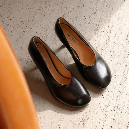 Woman Shoes Sexy Heeled For Retro Pumps French Style Leather Pumps Slip On European Spring High Heels Handmade Vintag Dress Pump