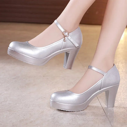 8 10 12cm Small Size 32-43 Shallow Thick Bottom Platform Pumps Women 2025 Block High Heels Shoes for Office Model Wedding Dress