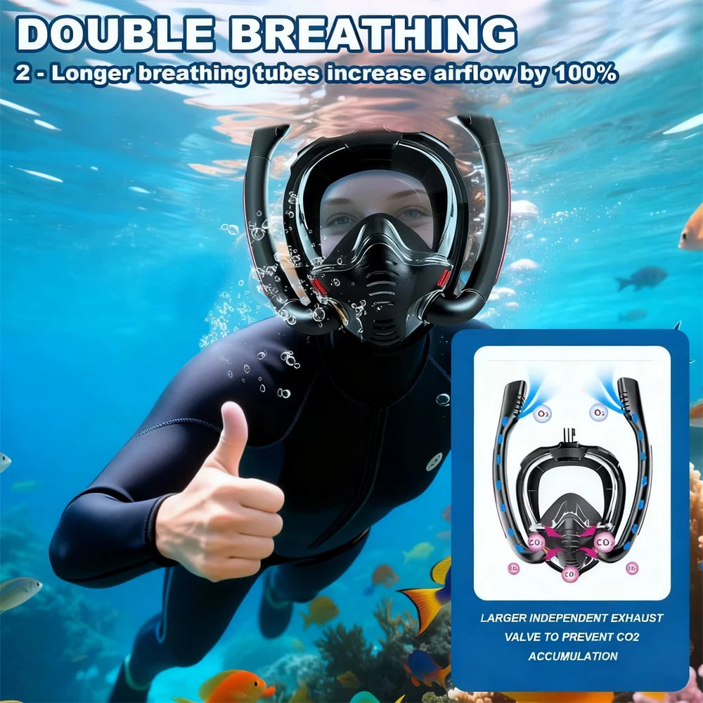 Adult panoramic anti-fog diving mask dry top system snorkeling mask, full face snorkeling mask, adult snorkeling equipment, divi