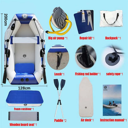 Solar Marine 2 Person PVC Fishing Boat 2M Inflatable Kayak Wear-resistant Canoe Waterplay Craft with Free Accessories