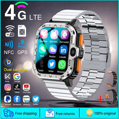 PGD SmartWatch 4G LTE GPS Wifi SIM Card NFC Dual Camera Rugged 64G ROM Storage Heart Rate Sports Smart Watch Men