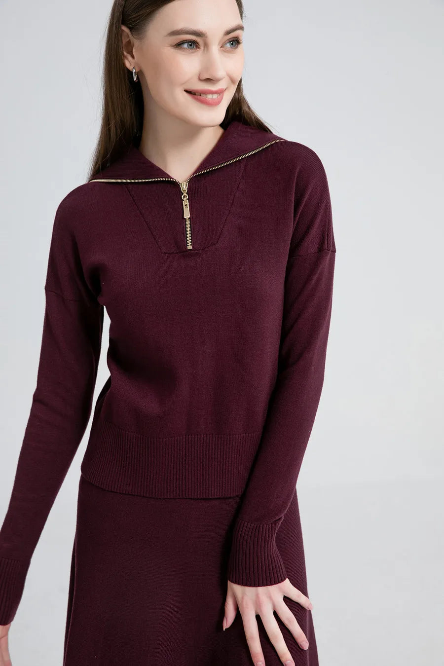 AS woman clothes knitting zipper collar tops and knitted skirt cover knee Autumn-winter collection