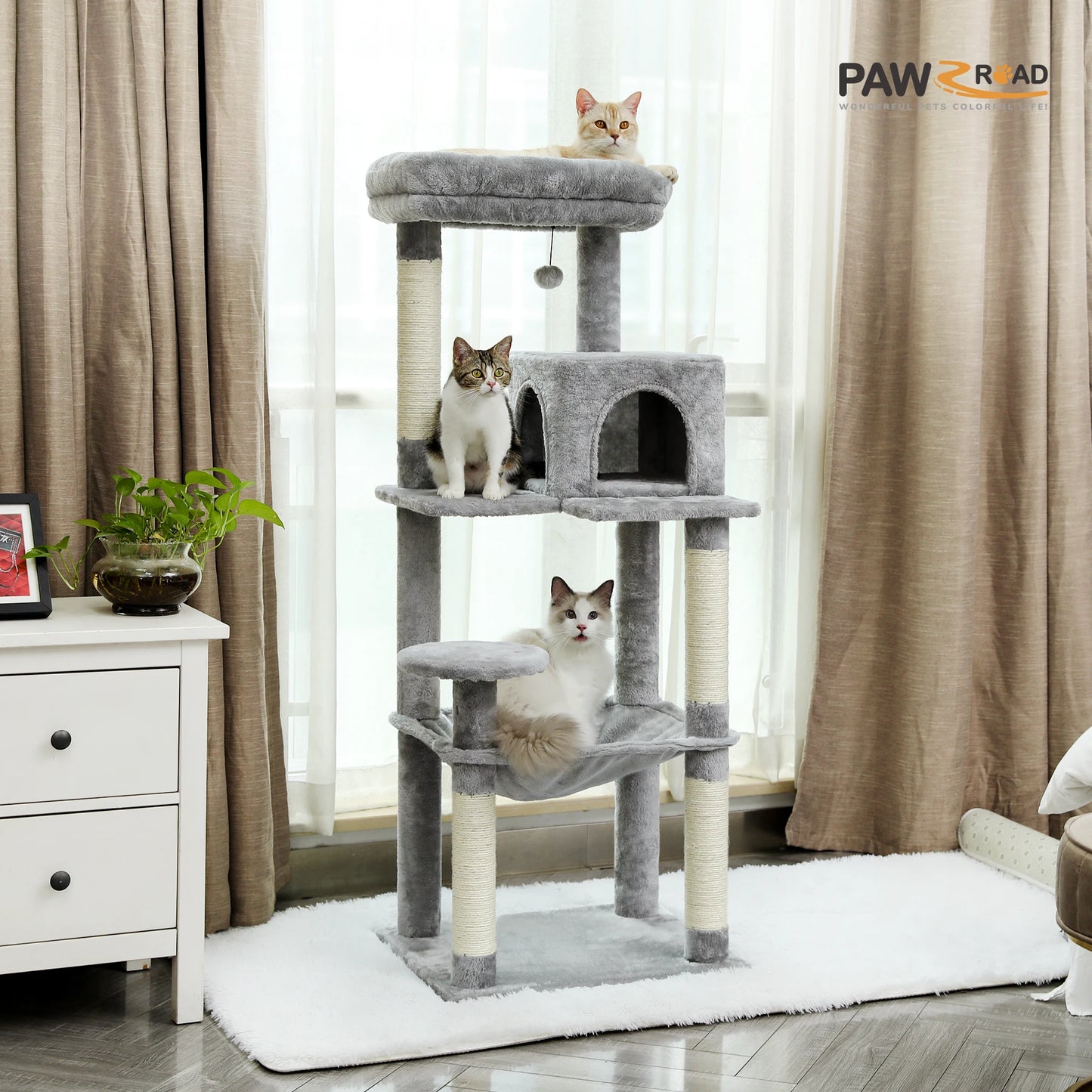 Multi-Level Cat Tree with Scratching Posts, Cozy Hammock, Plush Cat Tower for Indoor, Cat Condo Bed, Cat Accessories, Cat Toys
