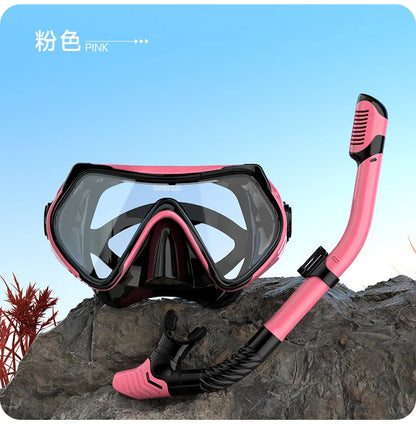 Diving Mask Snorkeling Full Dry Breathing Tube Set, Large Frame Swimming Goggles, Liquid Silicone Diving Mask