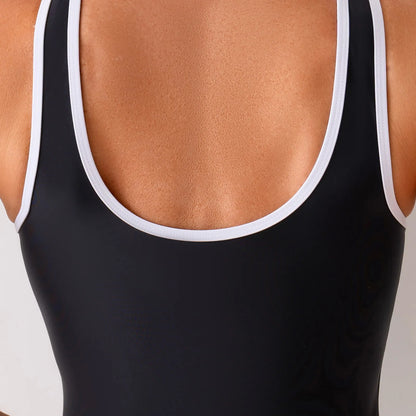 Ladies One-Piece Swimwear Contrast Color Zipper Sport Bathing Suits Slim Fit Belly Covering Bikini 1 Piece Competitive Swimsuits
