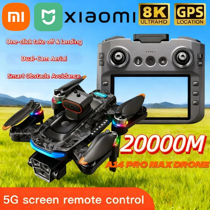 Xiaomi A14 pro Max Drone 8k HD Dual Camera GPS Brushless Optical Flow Obstacle Avoidance 4.5-inch Large Screen Uav Rc 20000m New