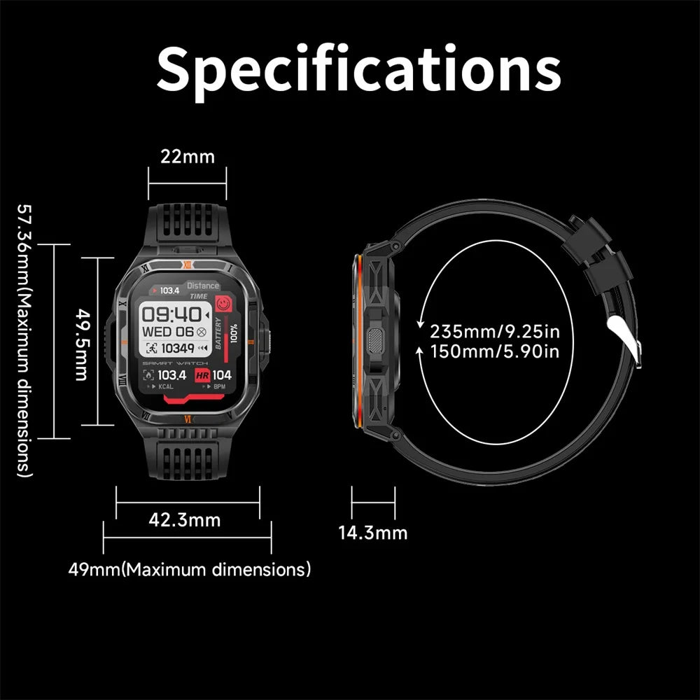 1100mAh Battery Smartwatch Men LED Flashlight Compass BT Call Outdoor Smart Watches Health Monitor Waterproof 100+ Sports Mode