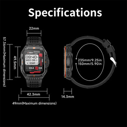 1100mAh Battery Smartwatch Men LED Flashlight Compass BT Call Outdoor Smart Watches Health Monitor Waterproof 100+ Sports Mode