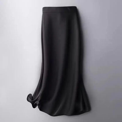 Fashion Oversized Women Clothing Satin Skirts Summer Temperament Solid Color High Waist A-line Skirt Female Simplicity Skirt