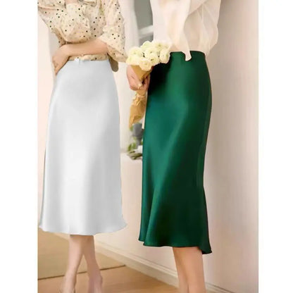 Fashion Oversized Women Clothing Satin Skirts Summer Temperament Solid Color High Waist A-line Skirt Female Simplicity Skirt