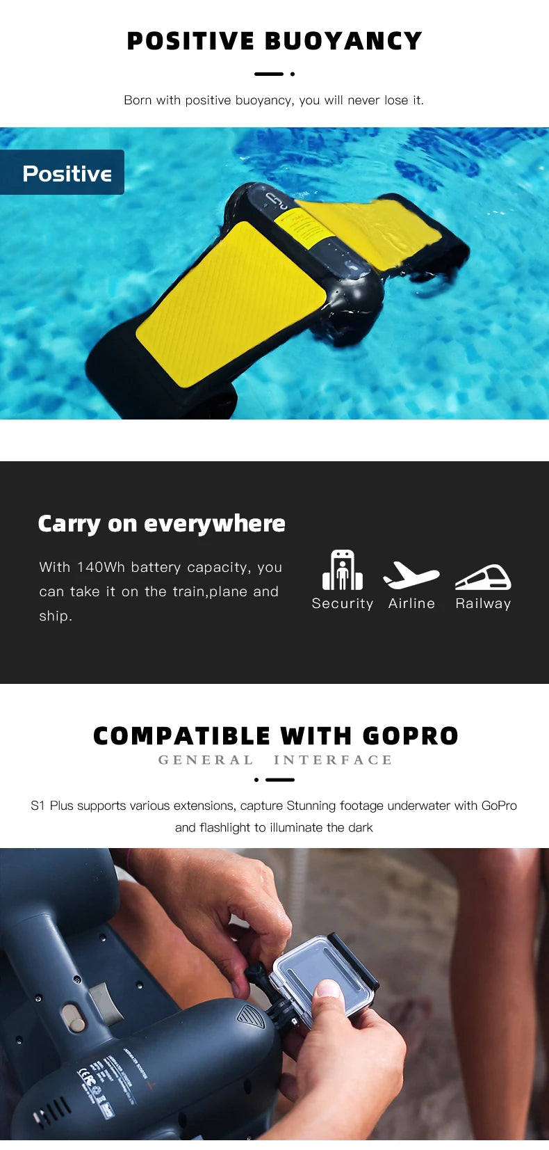 60Mins High Speed Electric Under Water Motor Scooter 500W Electric Underwater Thruster Sea Scooter for Diving Snorkeling