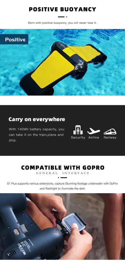60Mins High Speed Electric Under Water Motor Scooter 500W Electric Underwater Thruster Sea Scooter for Diving Snorkeling