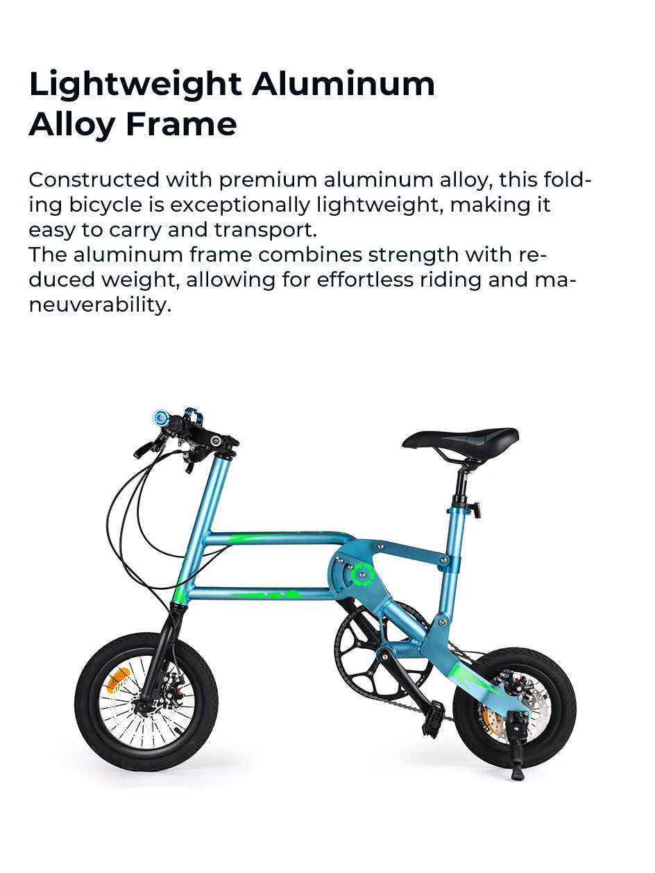 12Inch Folding Bicycle 7 Speed Disc Brake Ultralight Portable Adult Men's Bike to Work Foldable Bicycle with Shock Handlebar