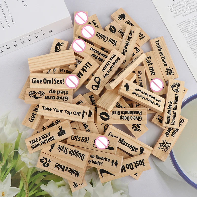 48Pcs Dating Building Blocks For Date Nights Valentines And Adult Party Games Tower Game Deluxe Naughty Wooden Couple Toys.