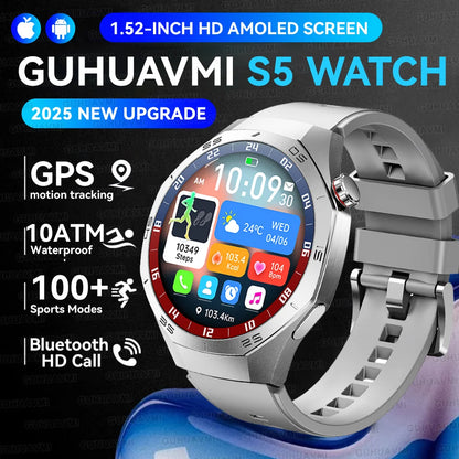 Luxury Metal Smart Watch For Men AMOLED Screen Bluetooth Call GPS Tracking Sports Heart Rate Monitor Smart watch For Android iOS