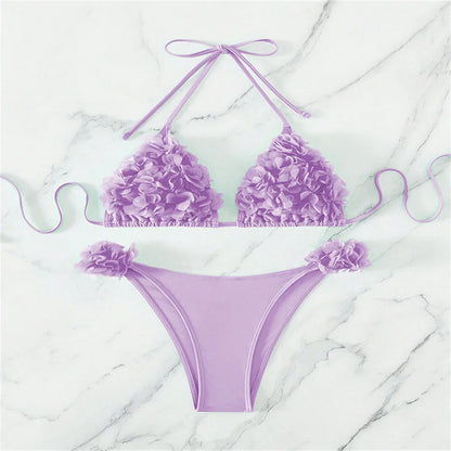 3D Flowers Bikini Top Set Halter String Extreme Backless Y2K Swimsuit Push Up Vacation Outfits Women Swimwear Beach Bathing Suit
