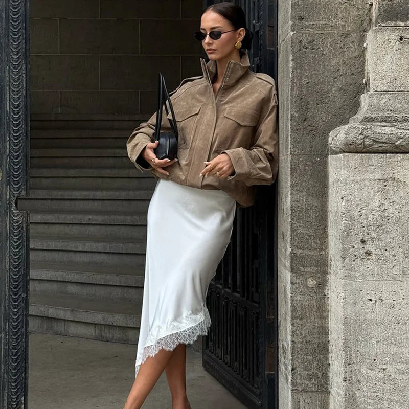 Talenza White Lace Skirts Women Fashion Irregular Lace Patchwork Slim Skirts High Waist Streetwear Party Looks Female Maxi Skirt