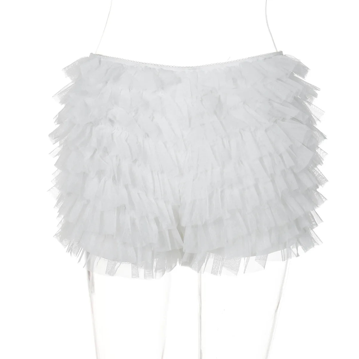 BOOFEENAA Mesh Ruffled Low-rise Bloomer Shorts Y2k 2000s Womens Clothing Fashion White Black Booty Shorts Sexy Pants C70-CE17