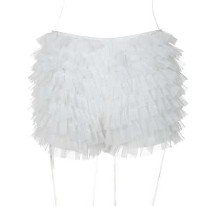 BOOFEENAA Mesh Ruffled Low-rise Bloomer Shorts Y2k 2000s Womens Clothing Fashion White Black Booty Shorts Sexy Pants C70-CE17