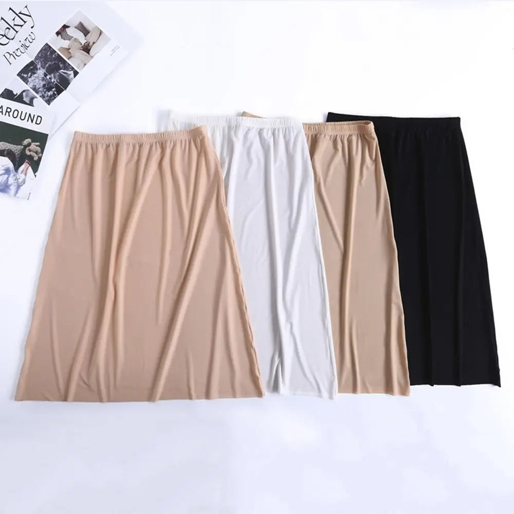 High Waist Solid Color Cotton Women Long Petticoat Ice Silk Underskirt Underskirt Half Slips Safety Underskirt Slips
