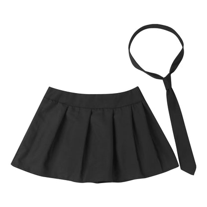Womens Plaid Pleated Skirts With Necktie Harajuku Mini Japanese Preppy Schoolgirls Uniforms Kawaii Skirts Ladies Cosplay Costume