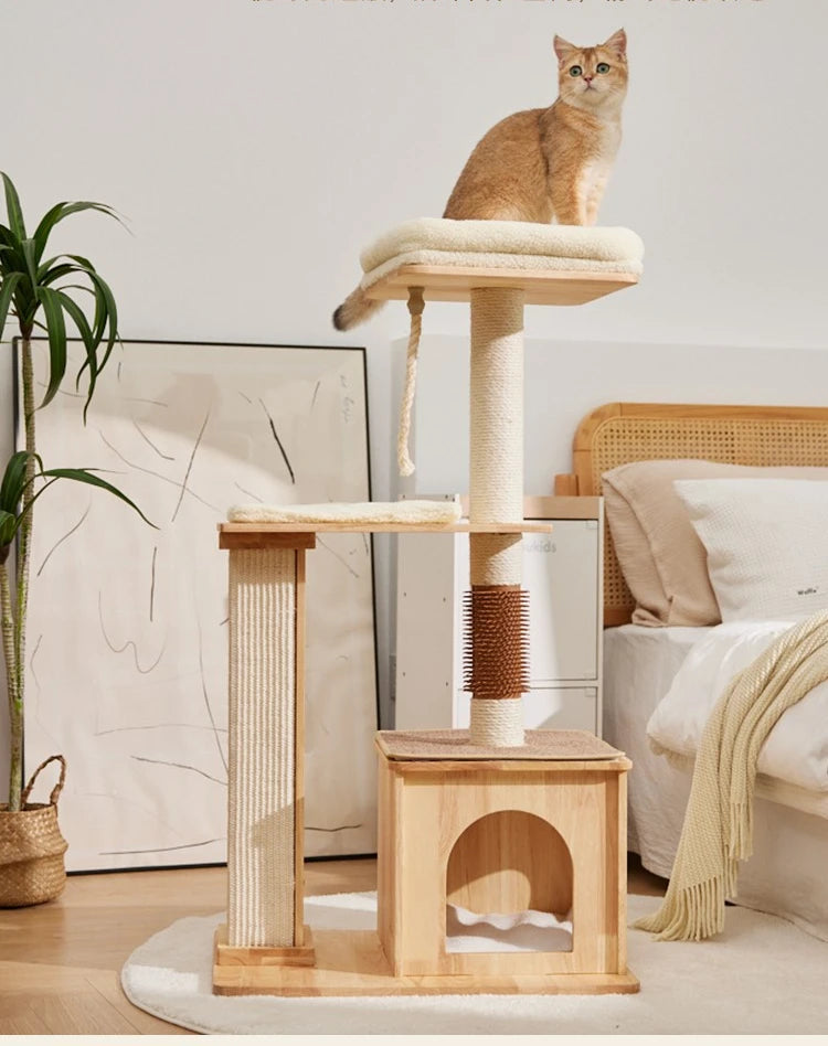Indoor Cat House with Scratcher, Trees, Towers for Large Cats, Tall Toy, Multiple Hamocks, Park Scrapers Tool, Silicone Carrier