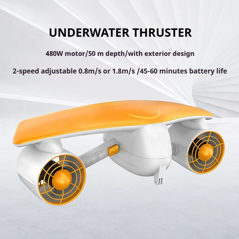 50m Depth Underwater Thruster 1.8m/s, 480W Brushless Diving Propeller with LED Display, 60min Silent eSurfboard for Adults