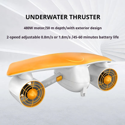 50m Depth Underwater Thruster 1.8m/s, 480W Brushless Diving Propeller with LED Display, 60min Silent eSurfboard for Adults